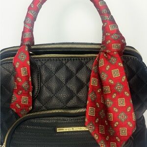 Steve Madden Black Quilted Bowler Bag w/ Red Paisley Twilly Scarf Accent